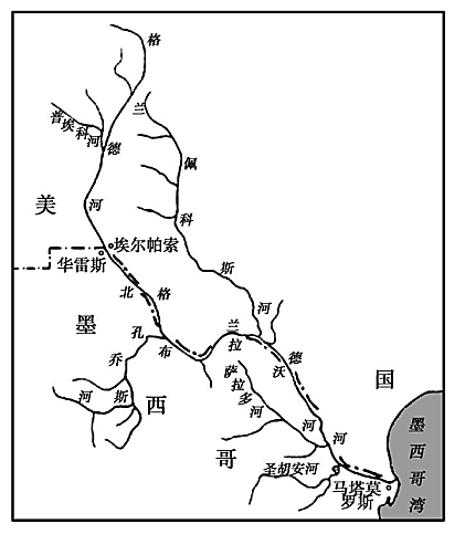 读美国部分地区略图和产业结构示意图.完成下列问题.