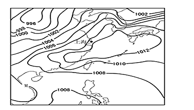 讀亞洲東部海平面等壓線圖(單位:百帕),回答下列問題.